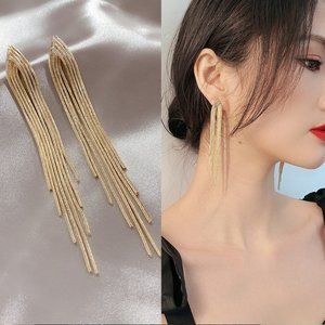Gold Tassel Long Chain Drop Statement Earrings